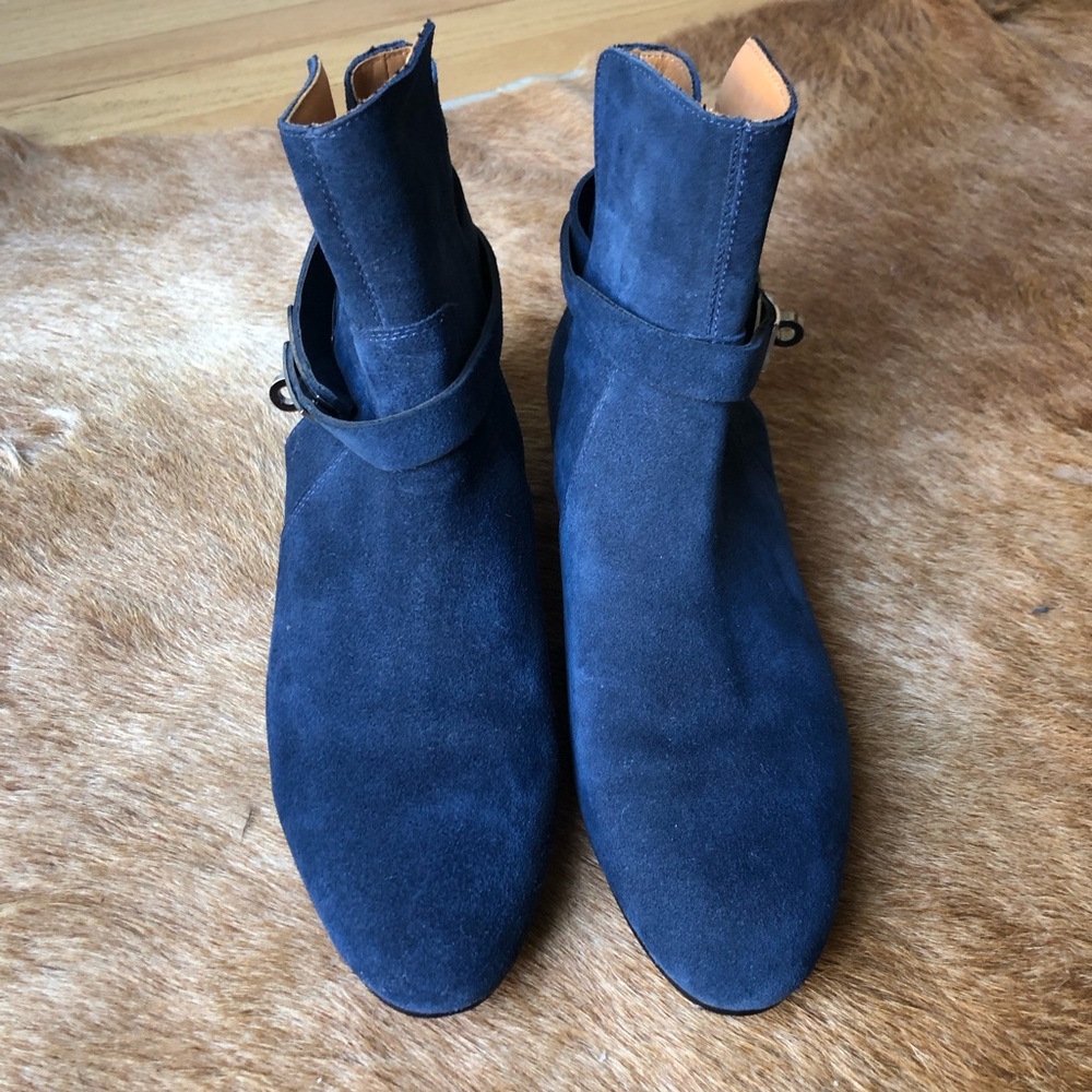 Hermes Blue Suede Ankle Boots with wrap around buckle size 38 - Picture 2 of 6